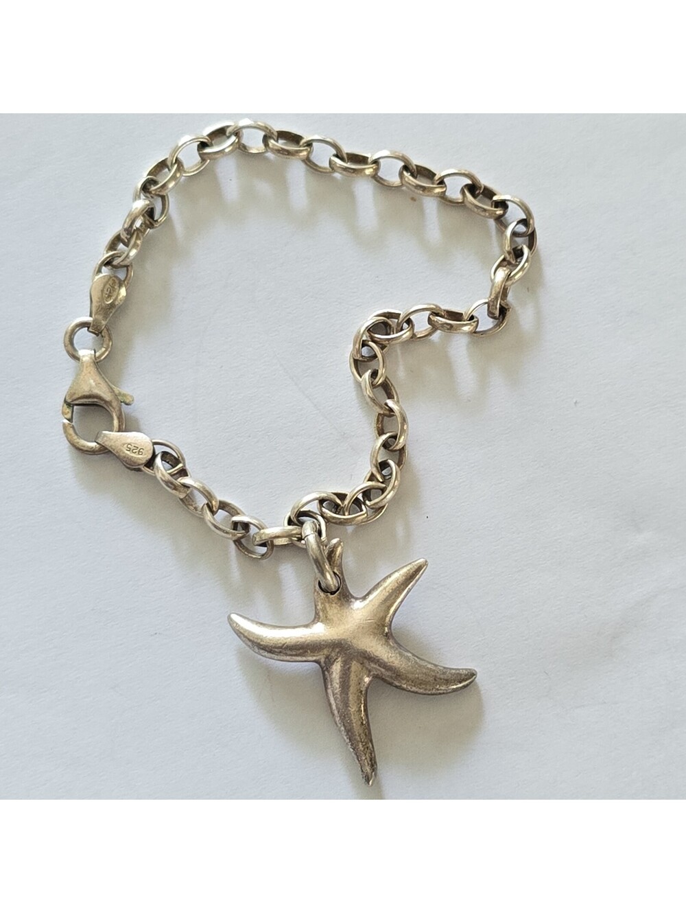 925 Sterling Silver Vintage Starfish Rolo Link Bracelet
